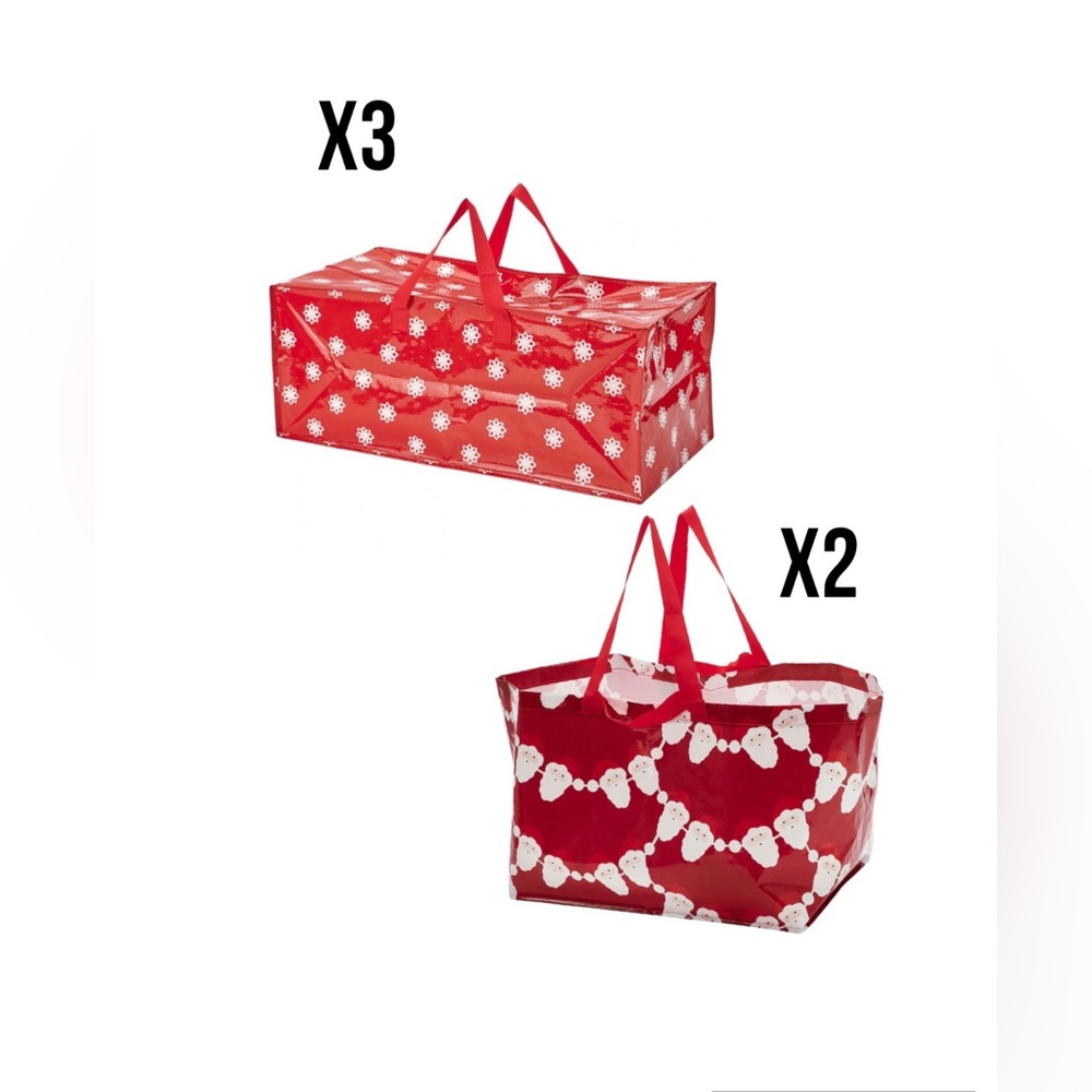5 Retired IKEA VINTERFINT Red and White Holiday Totes & Storage Bags